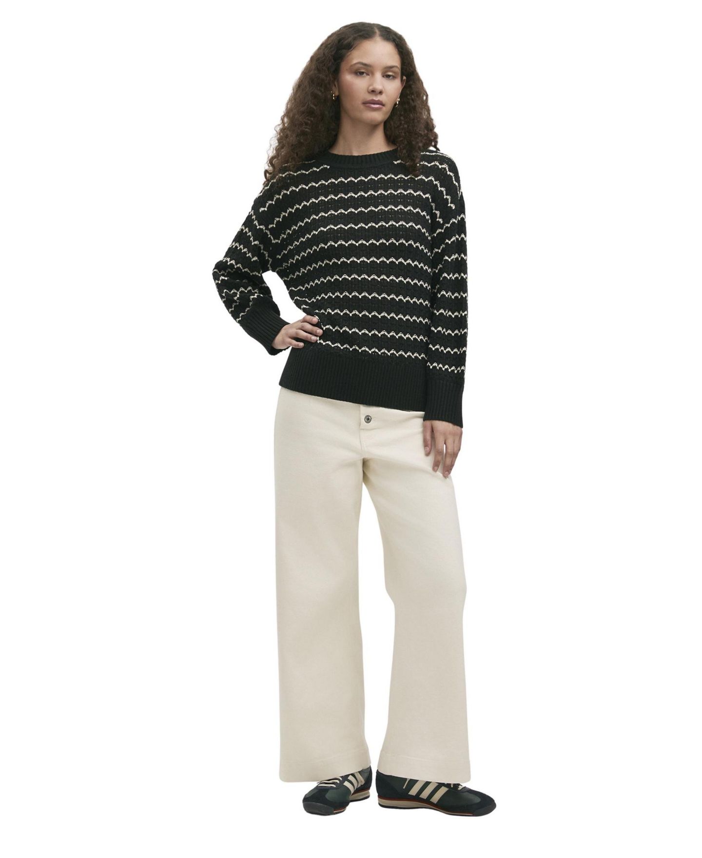 Женский свитер Finery London Sansa Crochet Striped Long-Sleeve, цвет: Чёрный — фото 4