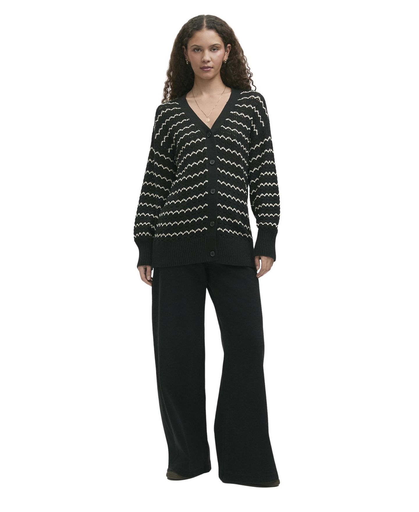 Женский кардиган Finery London Alena Striped Crochet, цвет: Чёрный — фото 4
