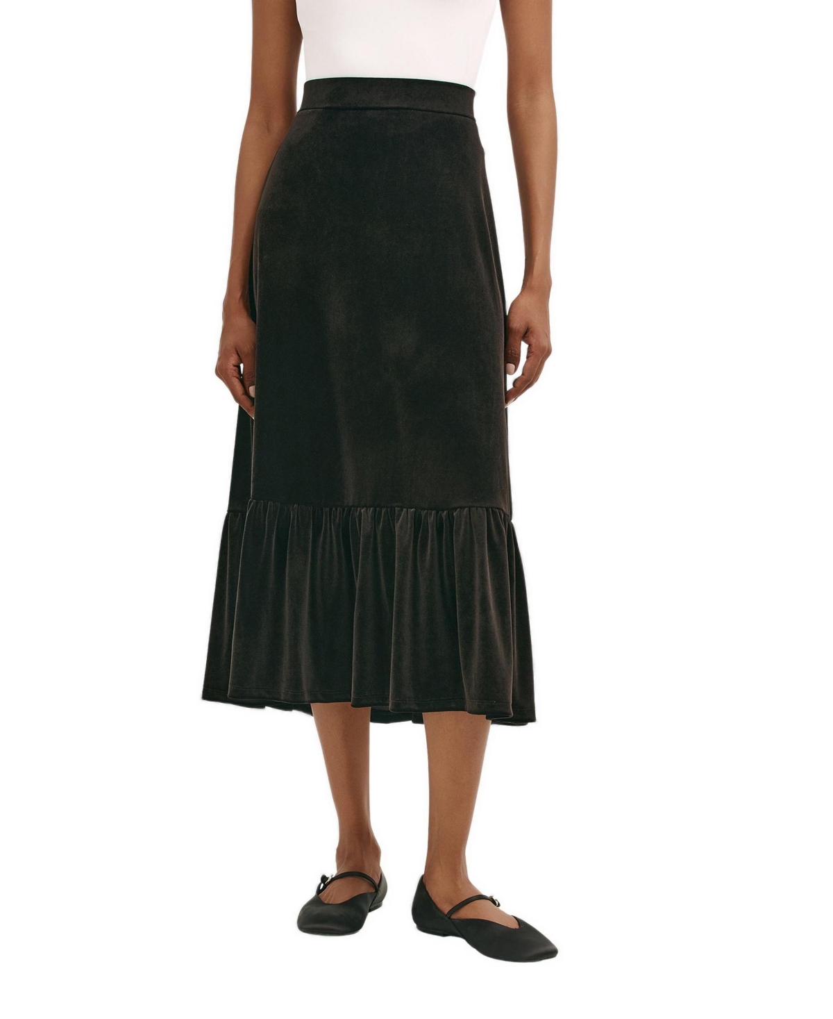 Finery London Women's Joline Velvet Tiered High-Waisted Midi Skirt