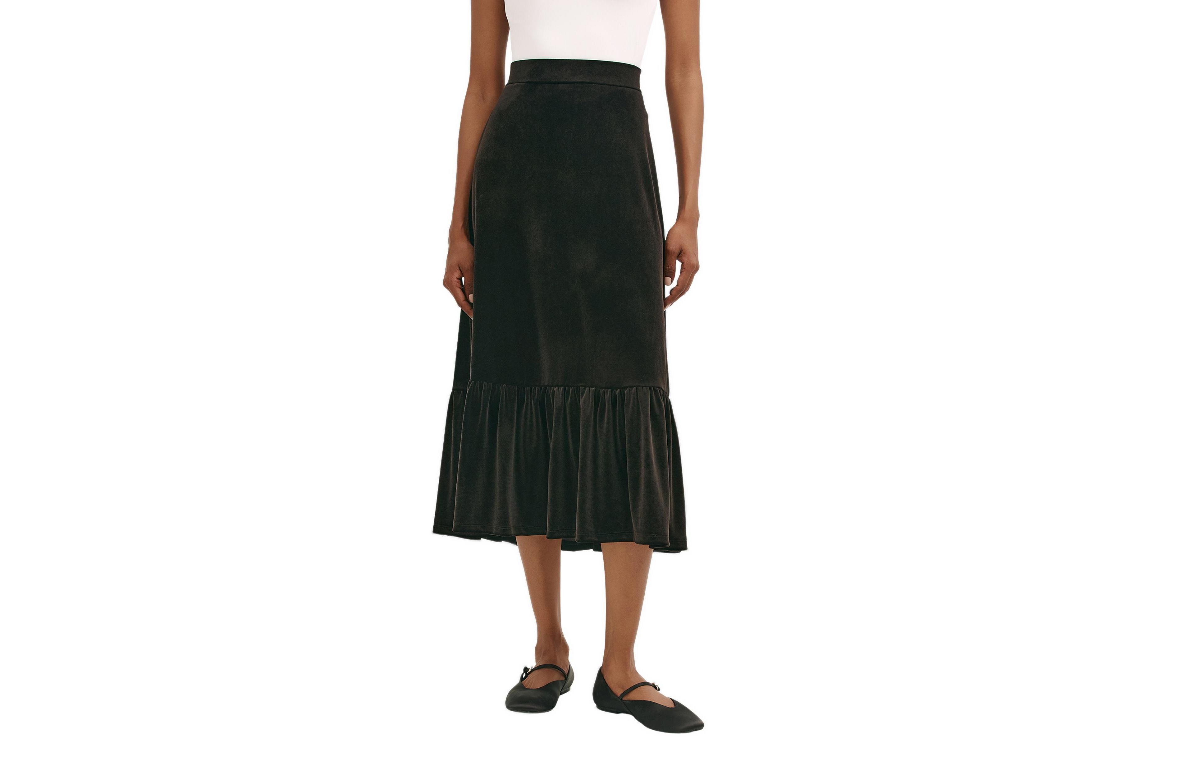 Finery London Women's Joline Velvet Tiered High-Waisted Midi Skirt