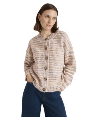 Women's Whitney Striped Crew-Neck Relaxed-Fit Cardigan