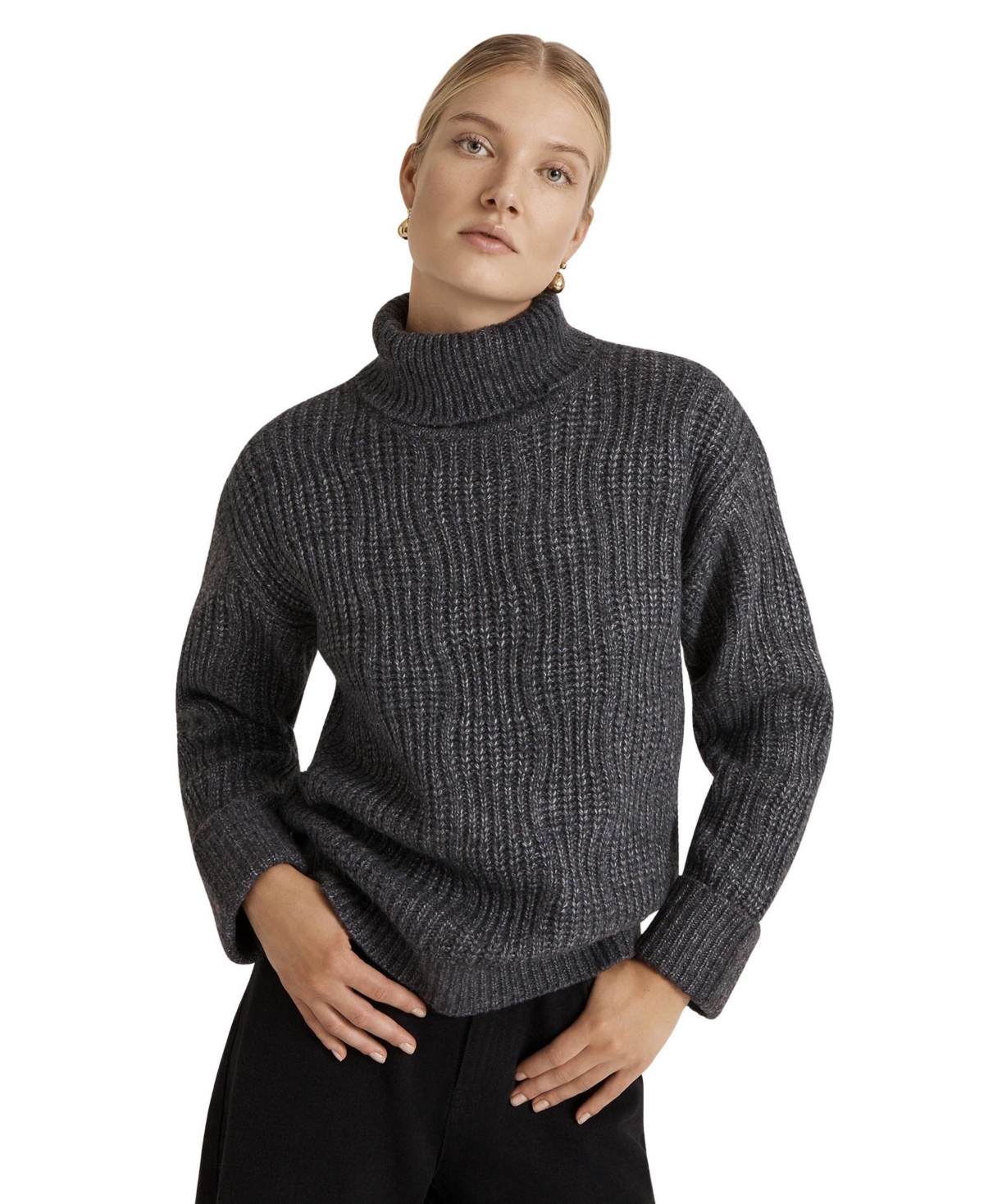 Finery London Women's Albie Ribbed-Knit Roll-Neck Sweater - Charcoal