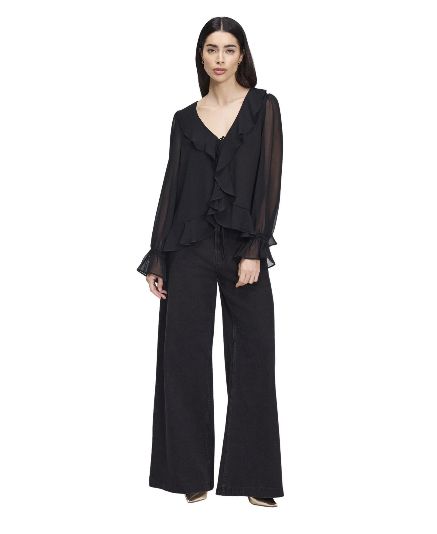 Женская блузка Finery London Jannelle Sheer Long-Sleeve, цвет: Чёрный — фото 5
