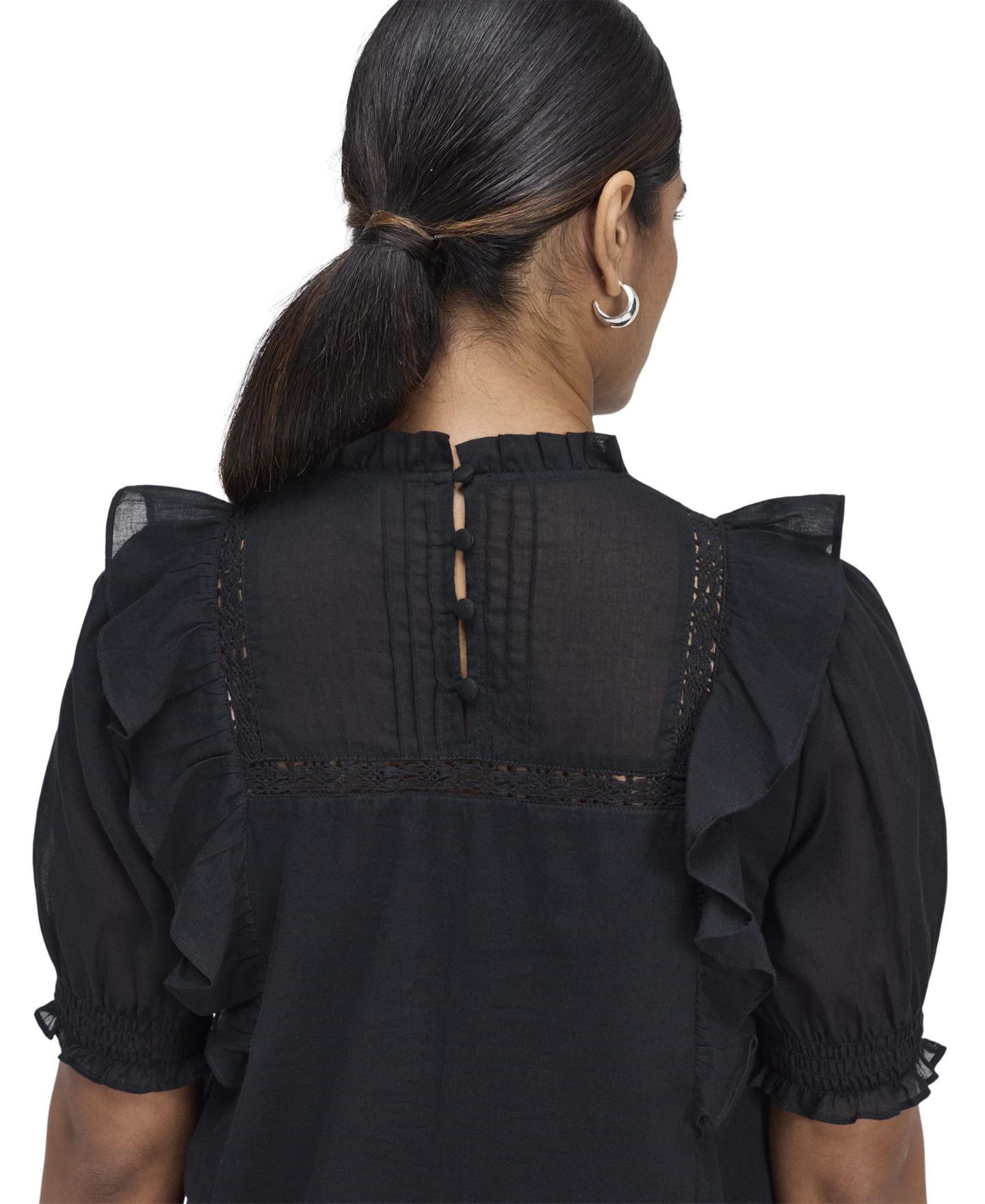 Женский топ Finery London Jolin High-Neck Puff-Sleeve Cotton, цвет: Чёрный — фото 6