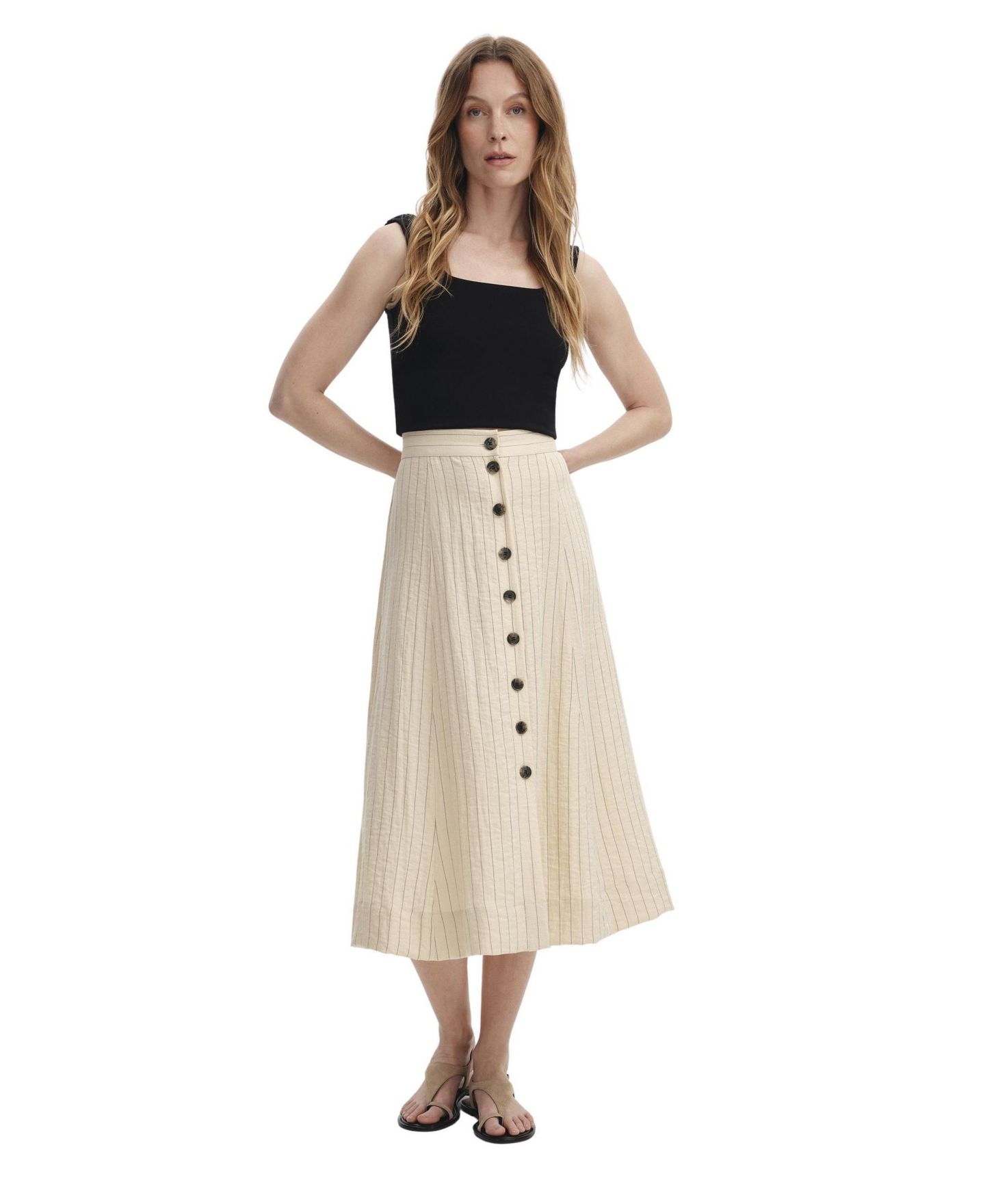 Женская юбка Finery London Frances Stripe Midi A-Line, цвет: Бежевый полосатый — фото 4