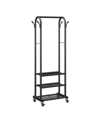 Rolling Garment Rack with Hanging Rod, 3 Storage Shelves and Hooks for Laundry Room