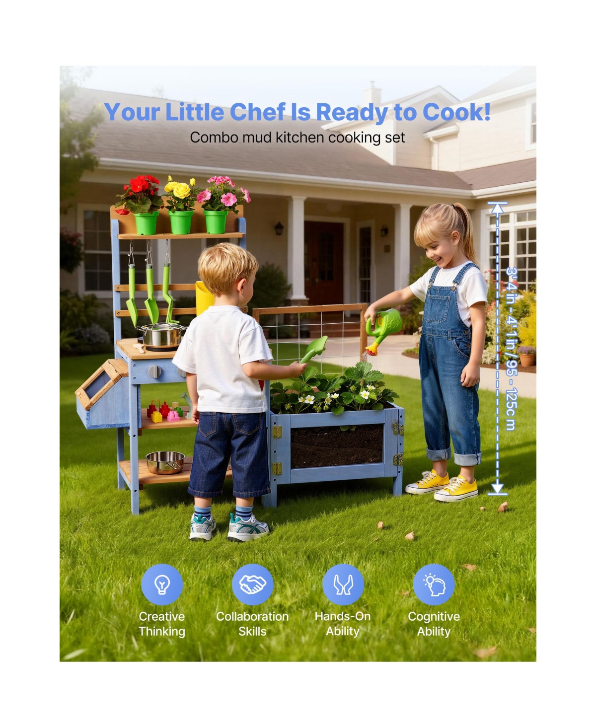 Sugift Wooden Outdoor Four-Zone Mud Kitchen, Ages 3+