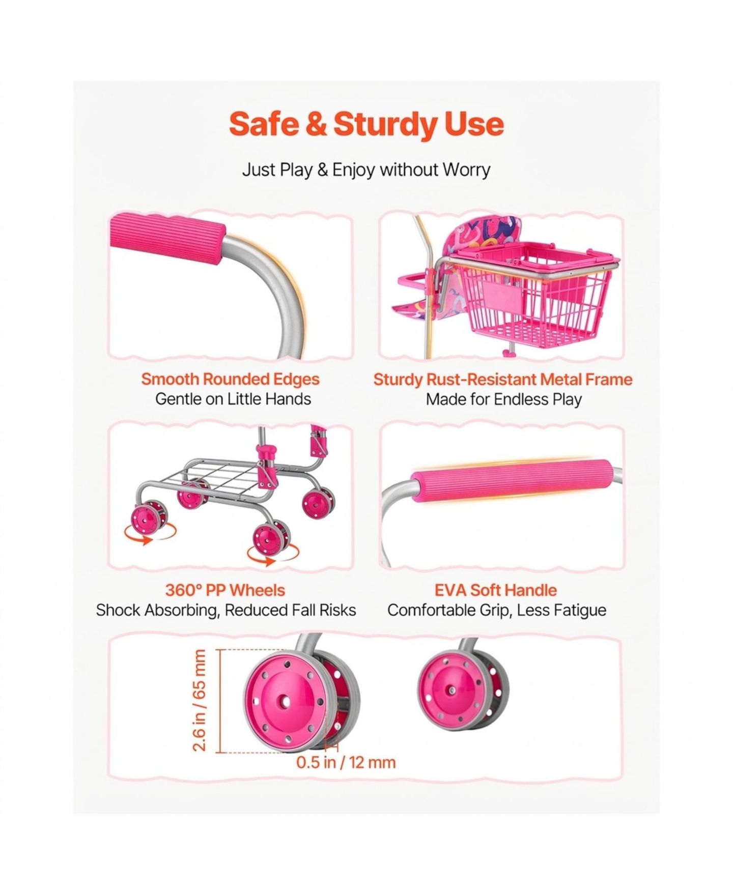 Детские игрушки SUGIFT Metal Toy Shopping Cart and Doll, 2-Piece Set, Ages 3+, цвет: Розовый — фото 5
