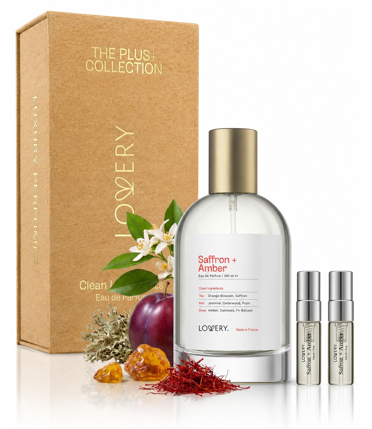 Lovery Saffron + Amber 3pc Perfume Gift Set - 3.4fl oz Womens Fragrance Spray with 2 Travel Size Mini Perfumes