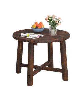 24 in Round Solid Wood End Table with X-Shaped Base