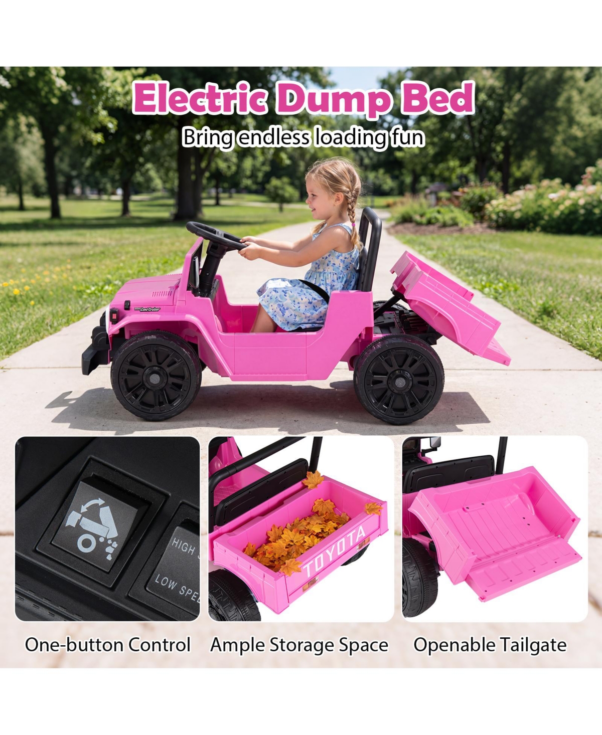 Gymax Licensed Toyota Ride-On Truck with Parent Remote Control, Electric Dump Bed & Spring Suspension, 66 lb Capacity, Ages 3-8