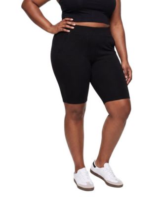 Plus Size High-Waisted 4-way Stretch Bike Shorts with Pockets, 11" Inseam