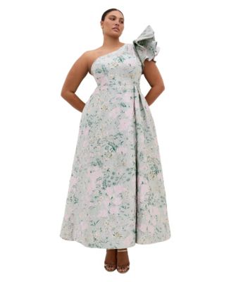 Plus Size Enchanting One-Shoulder Floral A-Line Maxi Dress