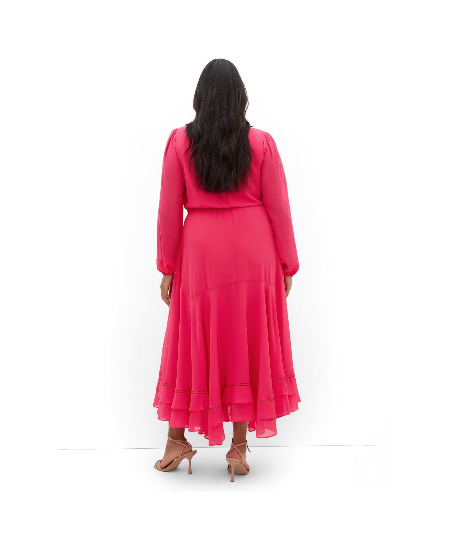 Женское платье CITY CHIC Plus Size Yasmin Long-Sleeve Chiffon Ruffle Maxi, цвет: Lipstick — фото 2