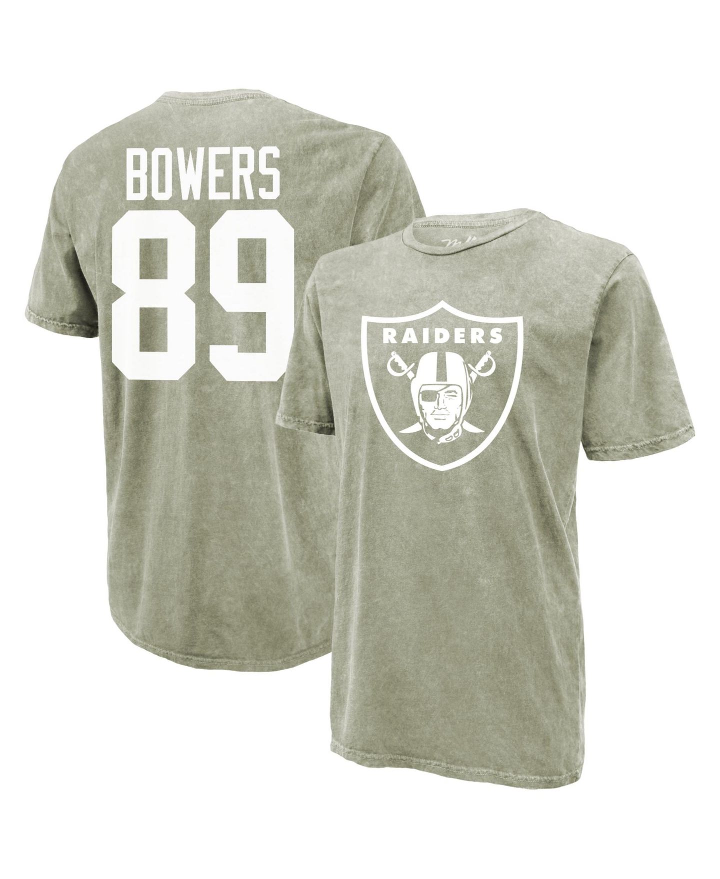 Мужская футболка Majestic Threads Las Vegas Raiders Brock Bowers Distressed Mineral-Washed — фото 1