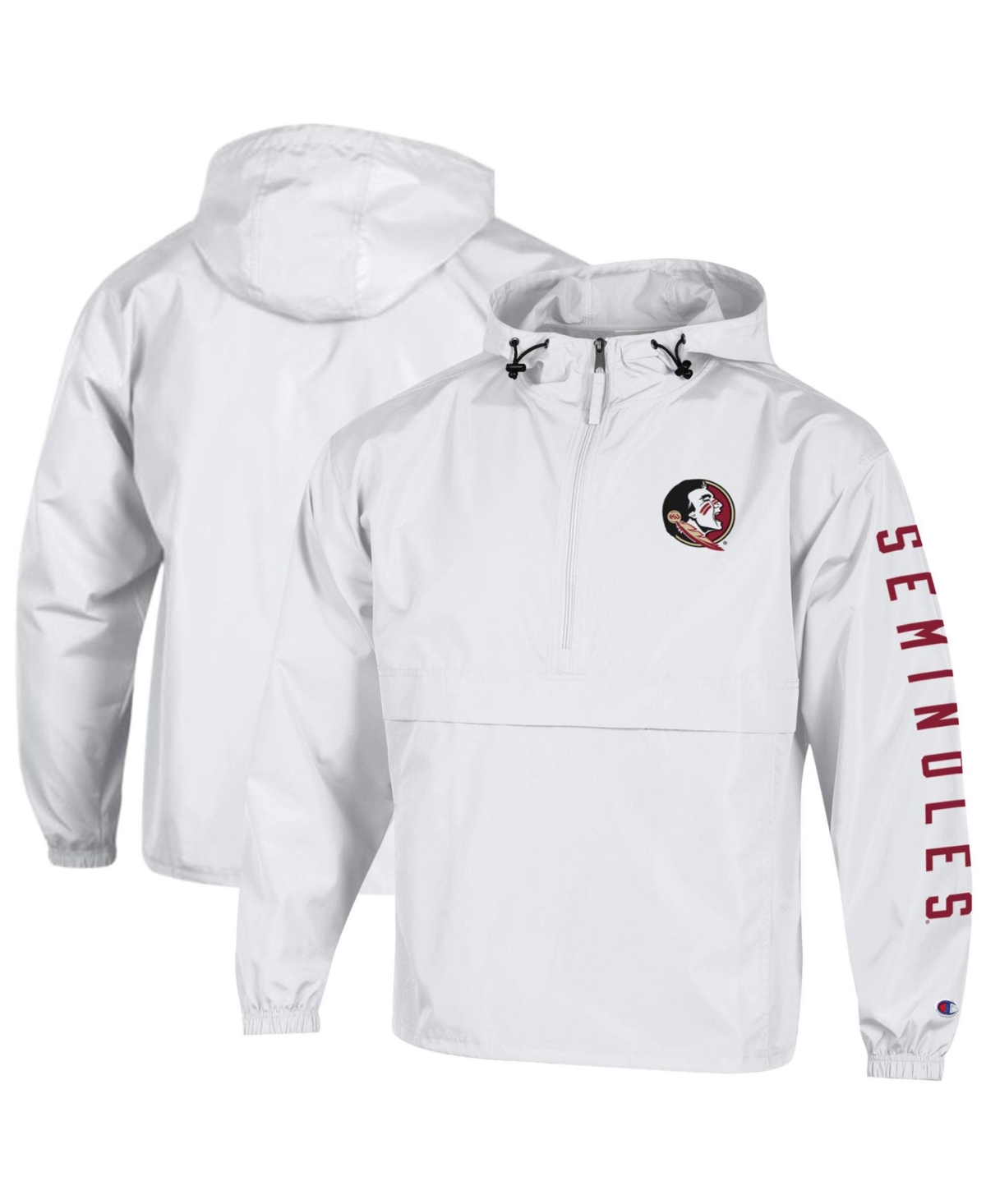 Champion Men's White Florida State Seminoles Cloud Packable Half-Zip Hooded Jacket - White