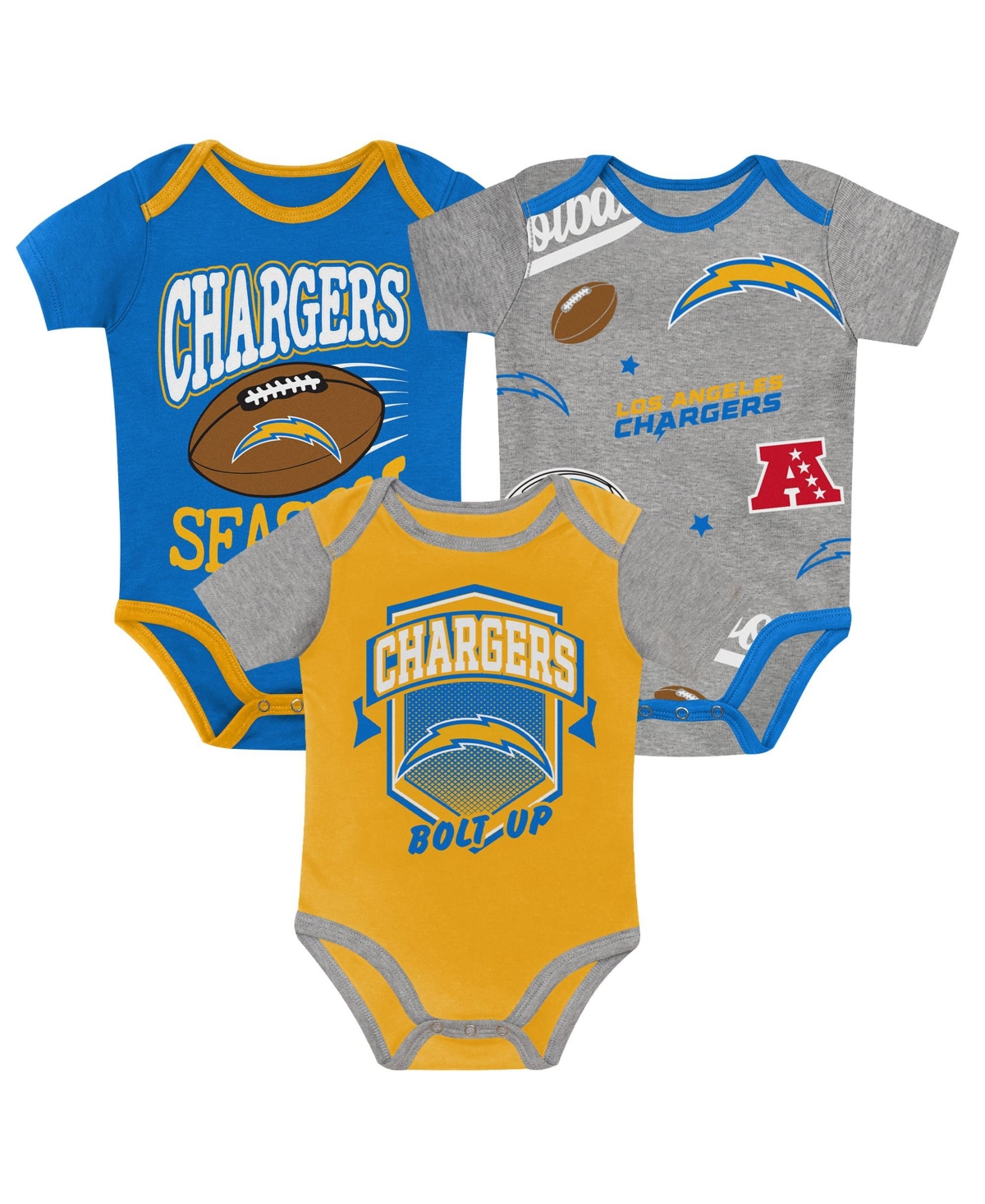 Outerstuff Baby Boys' and Girls' Los Angeles Chargers First Round Pick Short-Sleeve 3-Piece Bodysuit Set