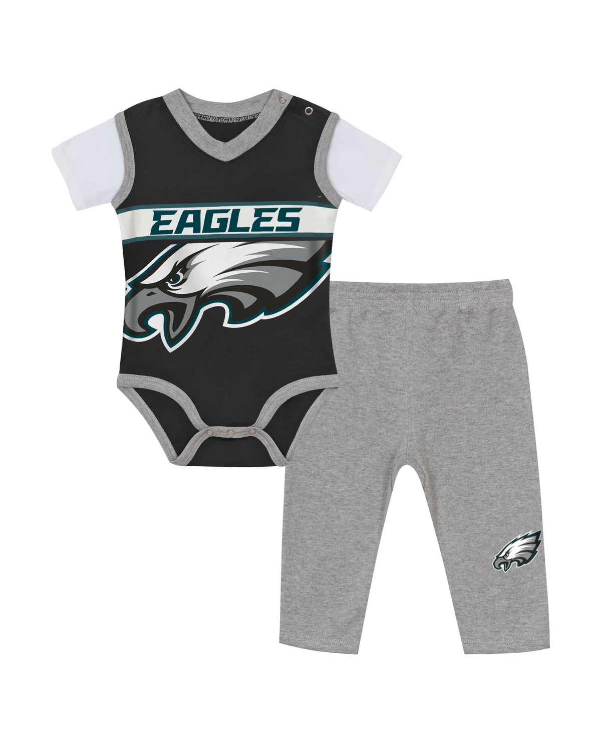 Outerstuff Baby Boys and Girls' Philadelphia Eagles Jersey Bodysuit and Pants Set - Black, Heather Gray
