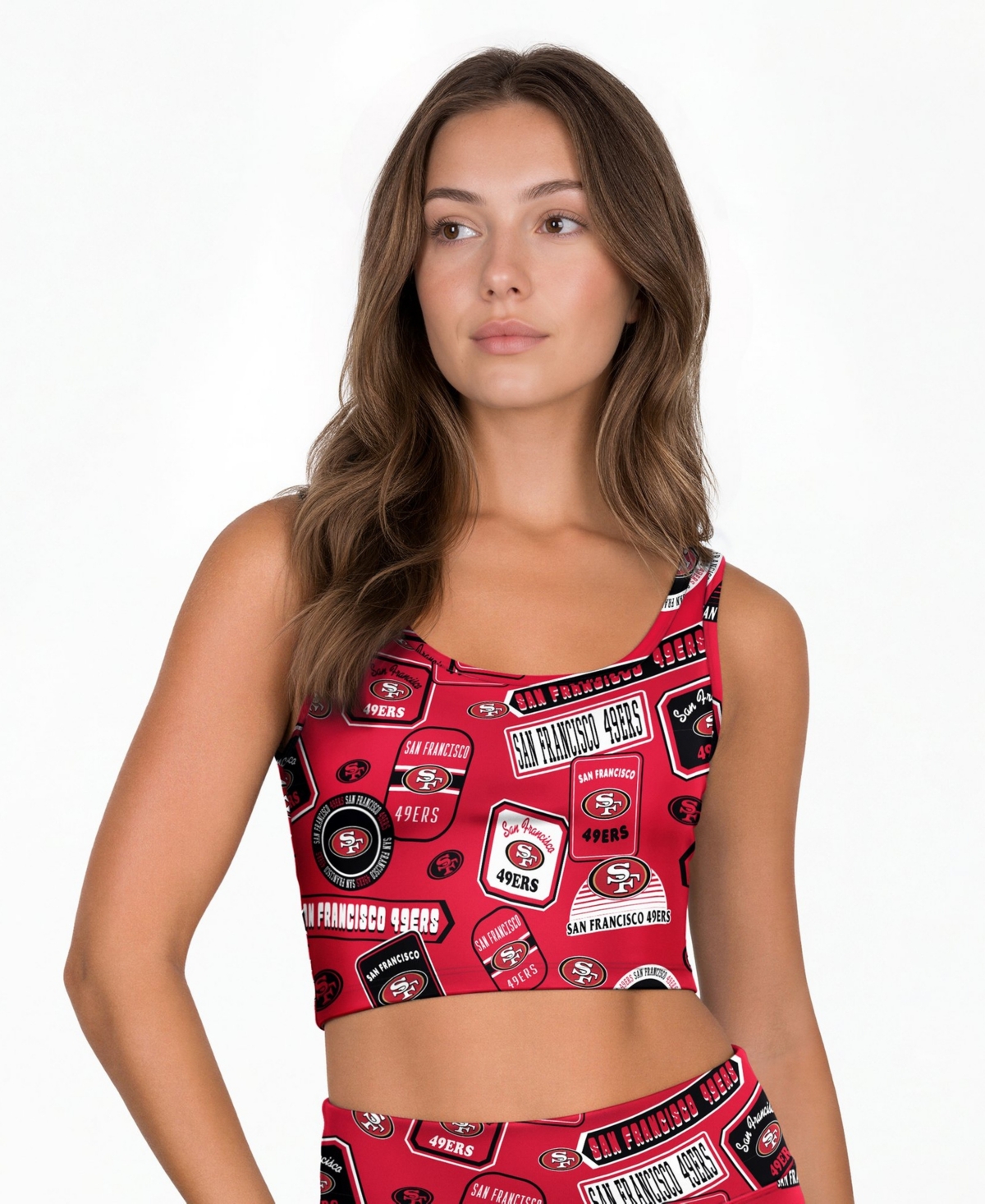 Concepts Sport Women's San Francisco 49ers Wireless Scoop Neck Grady Allover Print Bralette - Scarlet