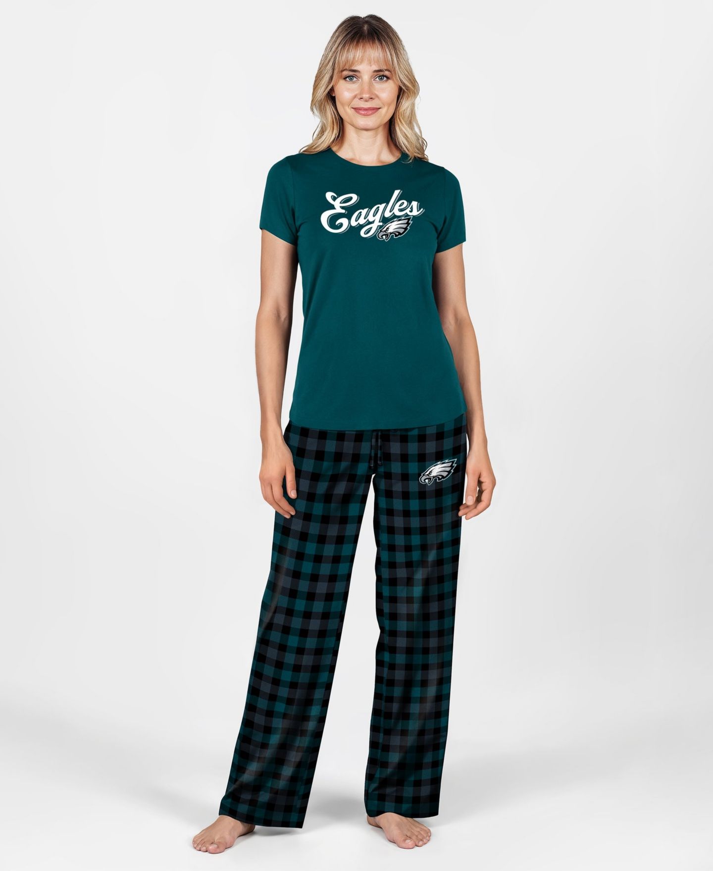 Concepts Sport Women's Philadelphia Eagles Highland Sleep Set Short-Sleeve Plaid T-Shirt and Pants Set — фото 1