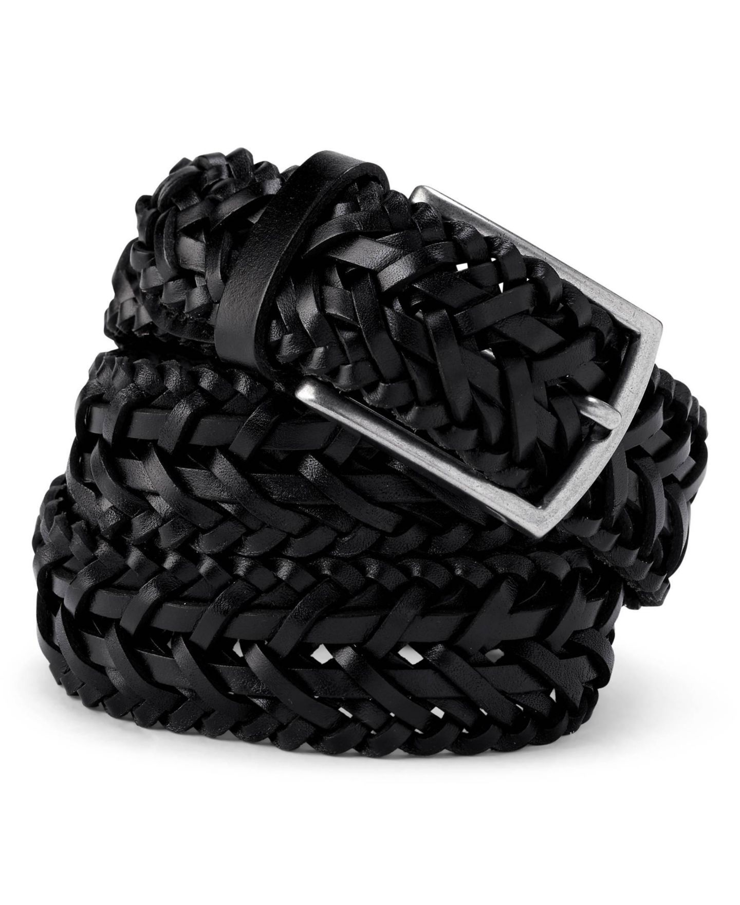 Мужской ремень Lands' End Full-Grain Leather Braided Belt, цвет: Чёрный — фото 1