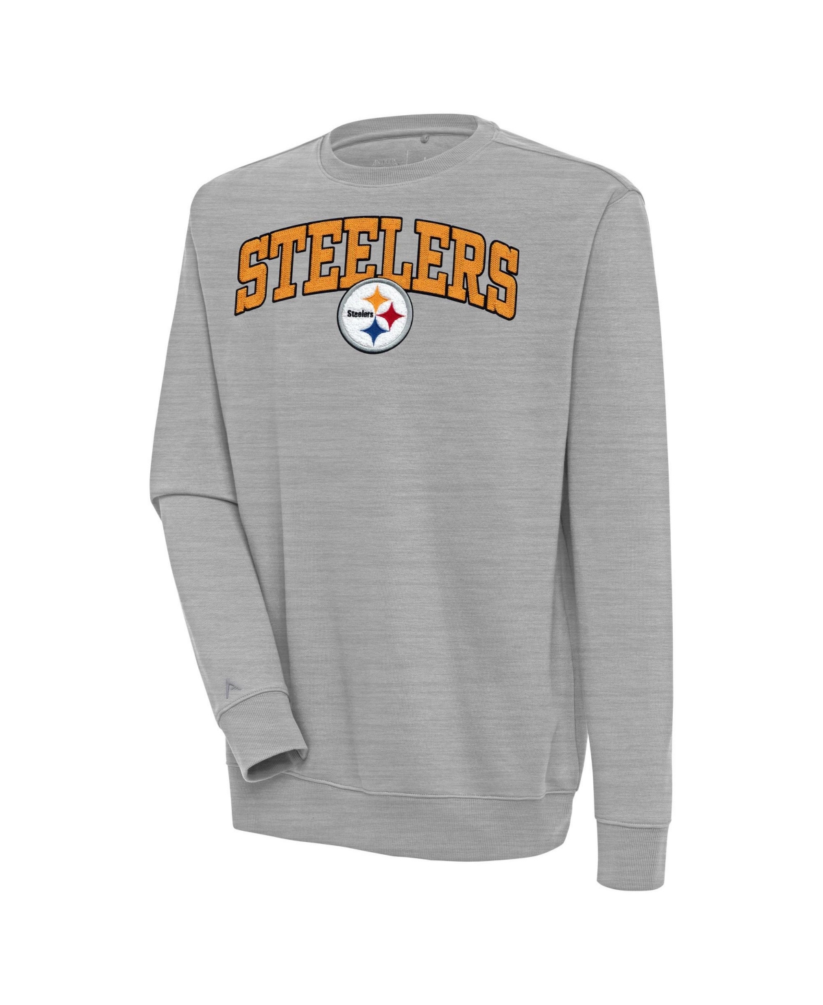 Antigua Men's Pittsburgh Steelers Victory Chenille-Patch Brushed-Back Fleece Sweatshirt - Heather Gray