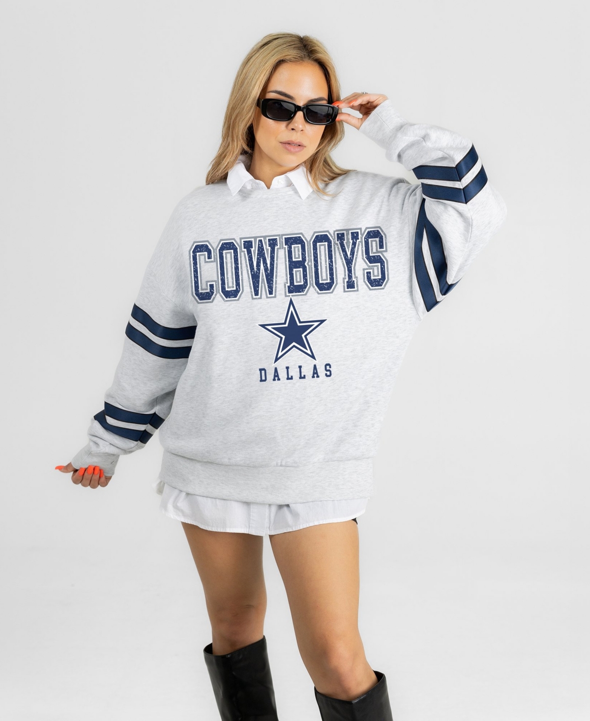 Gameday Couture Women's Dallas Cowboys Stadium Stripes Oversized Fleece Sweatshirt