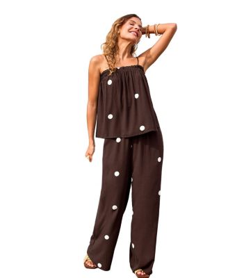 Women's Polka Dot Ruffle Trim Cami Top and Wide-Leg Pants Set