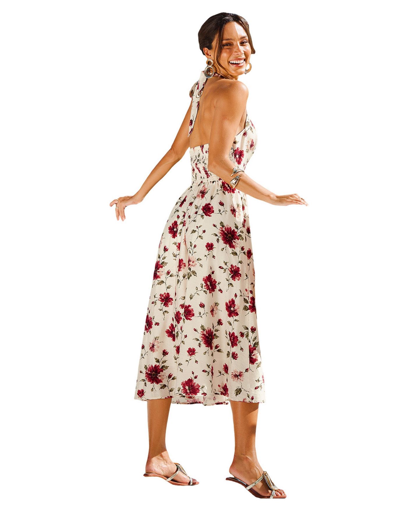 Женское платье Cupshe Party Time Floral Maxi Square-Neck, цвет: Красный — фото 3