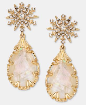 Gold-Tone Crystal White Snowflake Drop Earrings