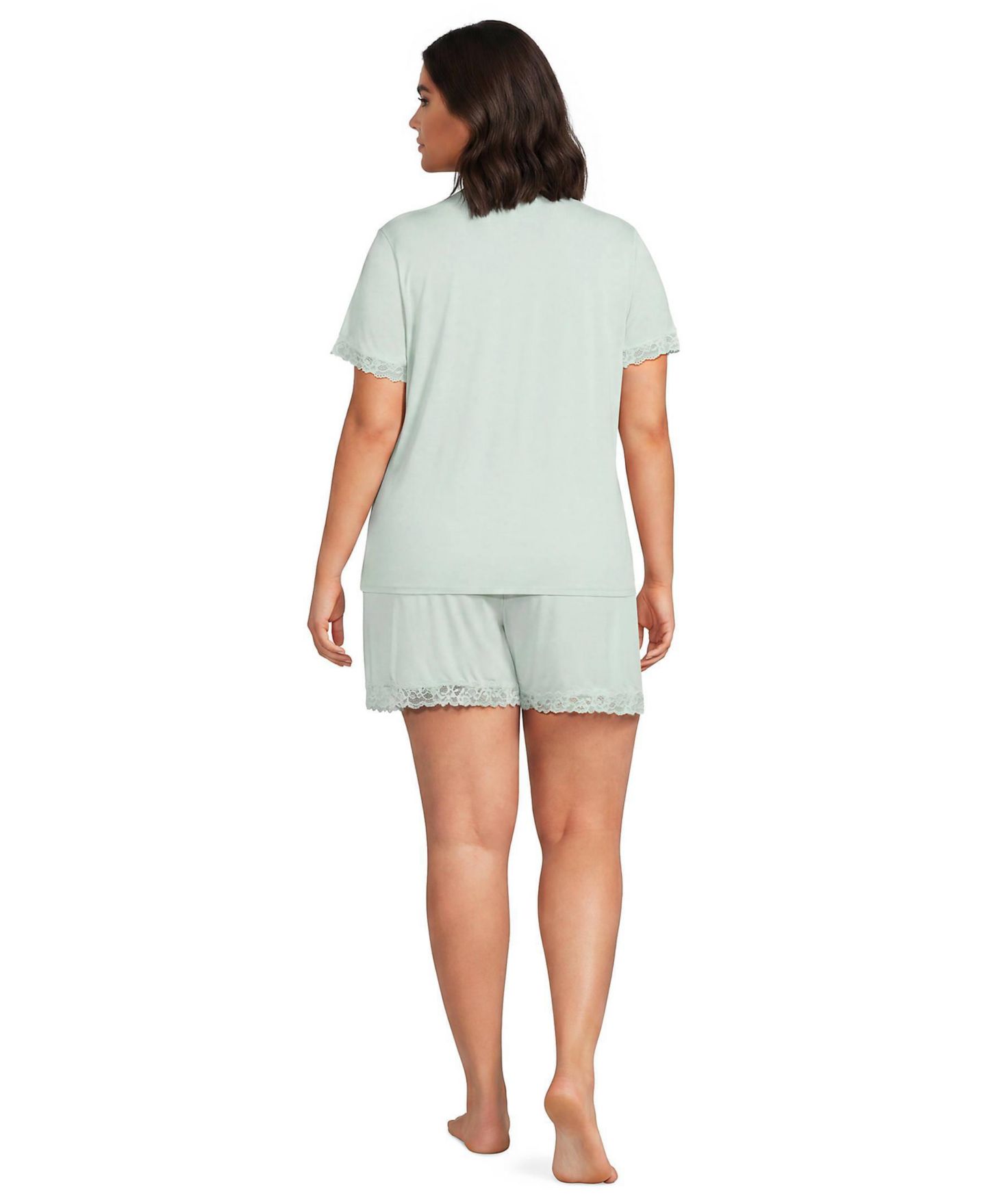 Женские пижамы Lands' End Plus Size Cooling Lace-Trim Top and Shorts 2-Piece Pajama Set, 4" Inseam, цвет: Celery — фото 4