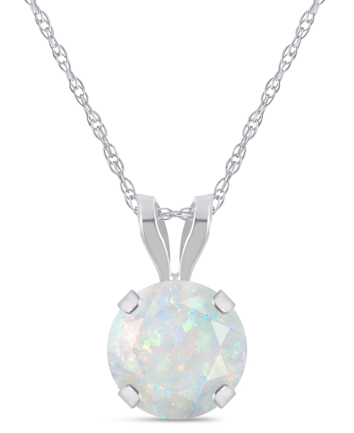Macy's Lab-Grown Emerald (3/4 ct. t.w.) Pendant Necklace in 10k White Gold - Lab-Grown Opal