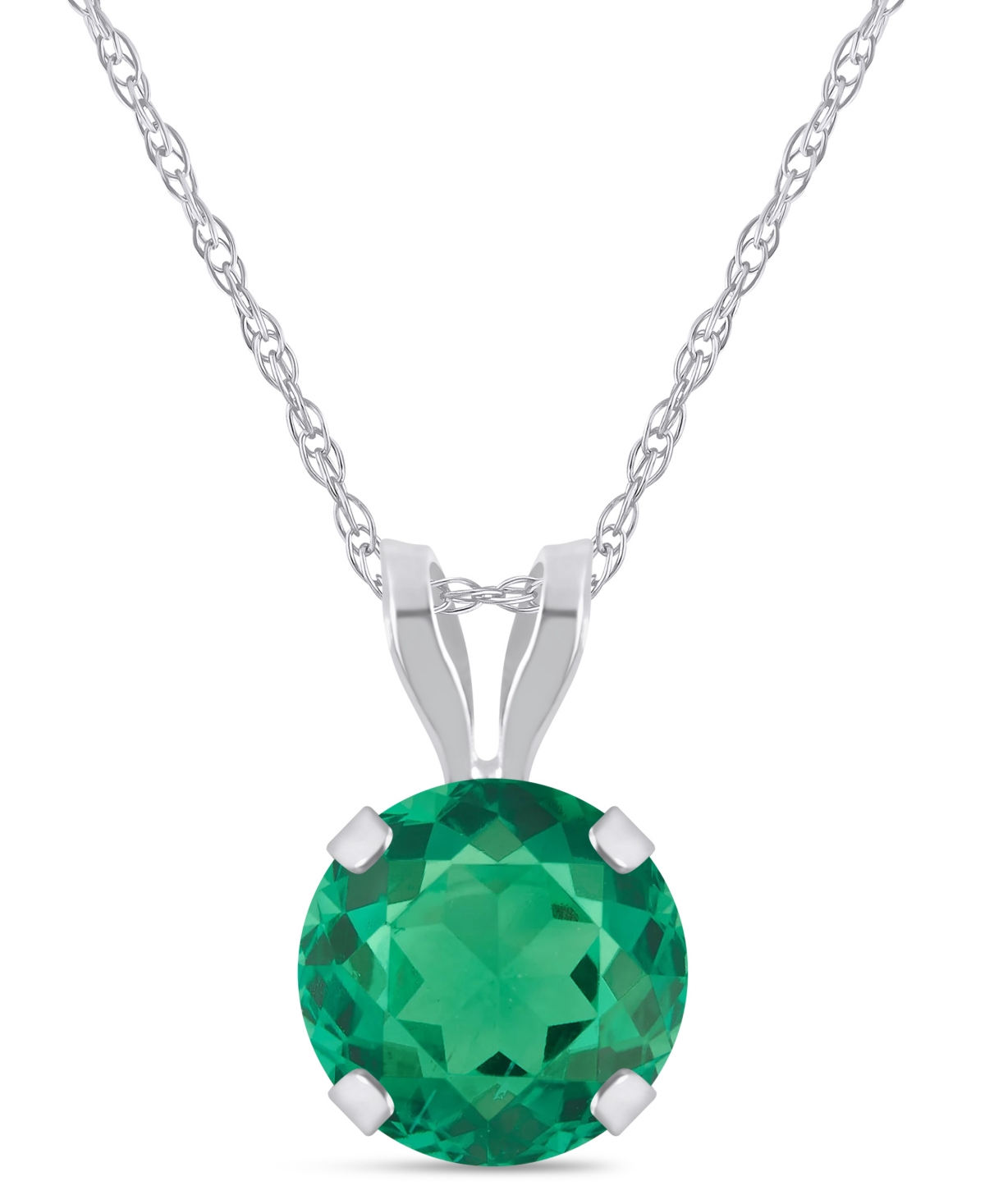 Macy's Lab-Grown Emerald (3/4 ct. t.w.) Pendant Necklace in 10k White Gold - Lab-Grown Emerald