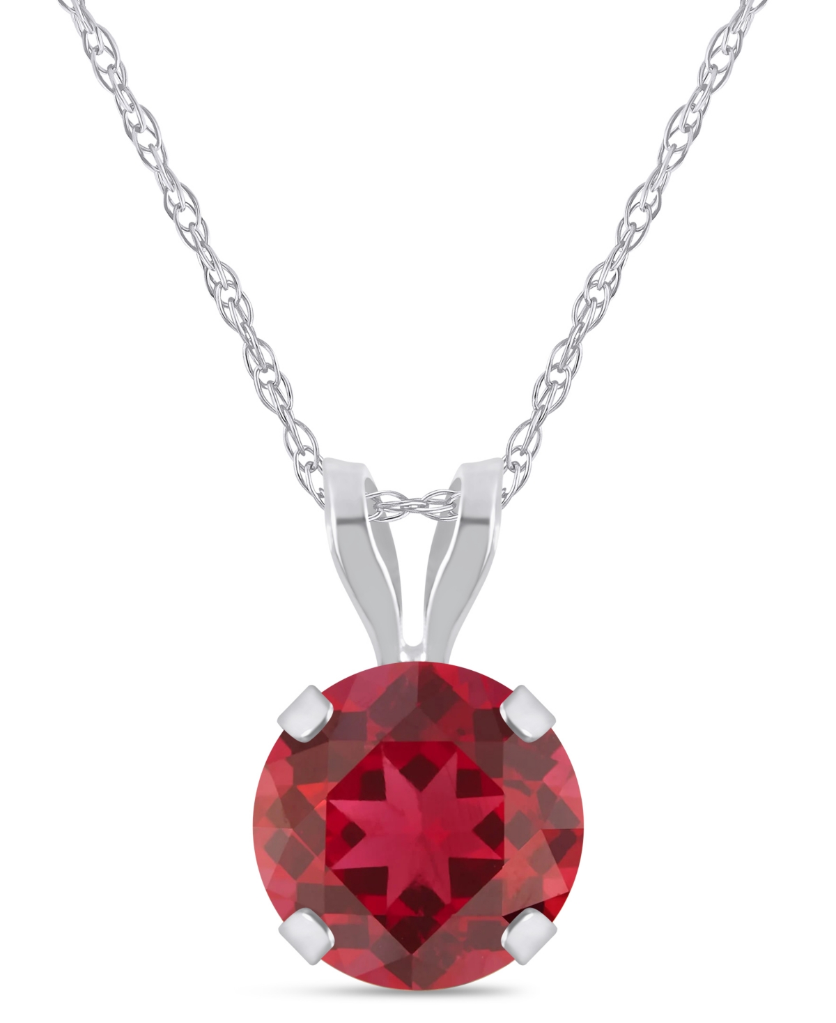 Macy's Lab-Grown Emerald (3/4 ct. t.w.) Pendant Necklace in 10k White Gold - Lab-Grown Ruby
