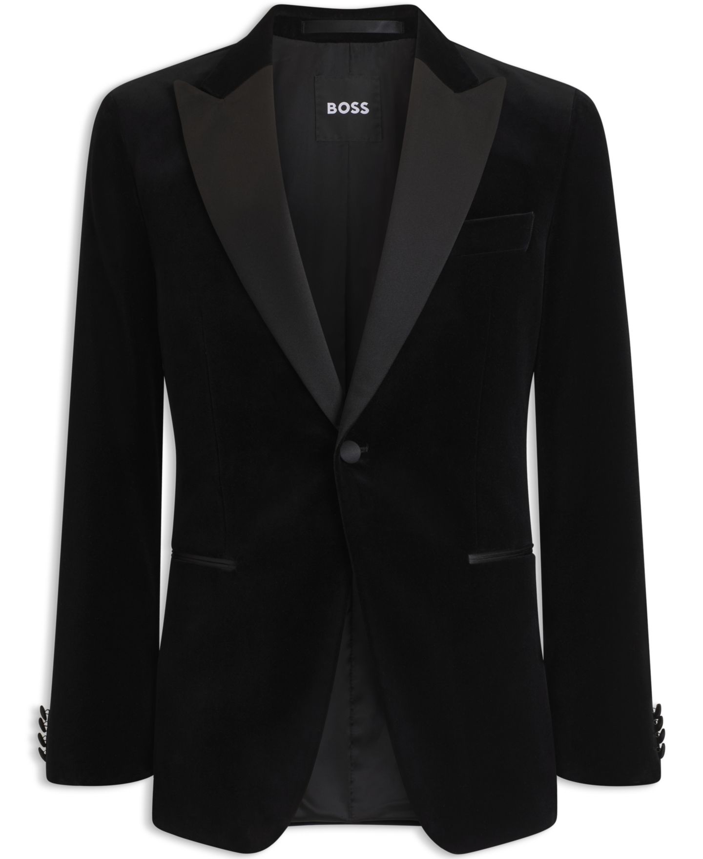 Мужской пиджак Hugo Boss BOSS by Cotton Velvet Slim-Fit Tuxedo, цвет: Чёрный — фото 2