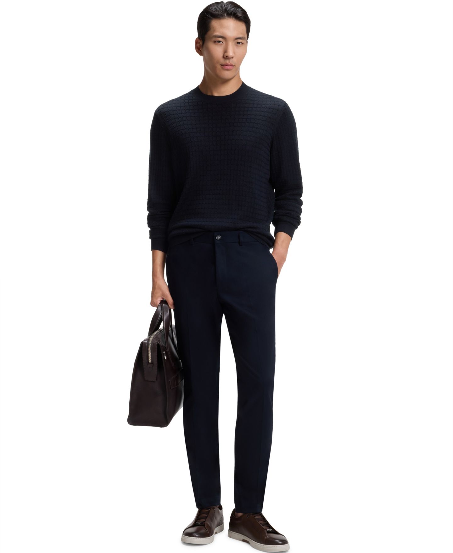 Мужской свитер Hugo Boss L-Fabrizio Patterned Silk Regular-Fit, цвет: Тёмный синий — фото 4