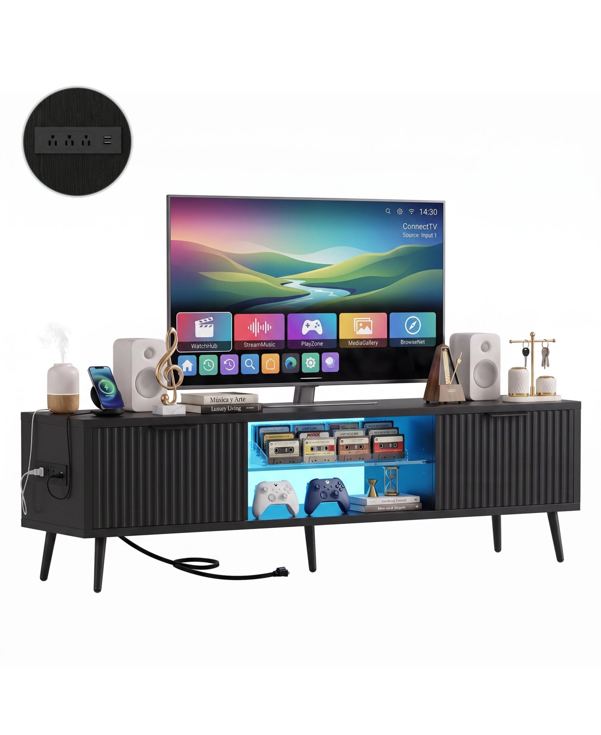 Aheaplus Tv Stand Media Console Table with Power Outlet for 30-60"