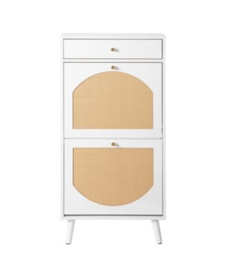Entryway Rattan Shoe Cabinet with 1 Drawer and 2 Flip-Down Drawers