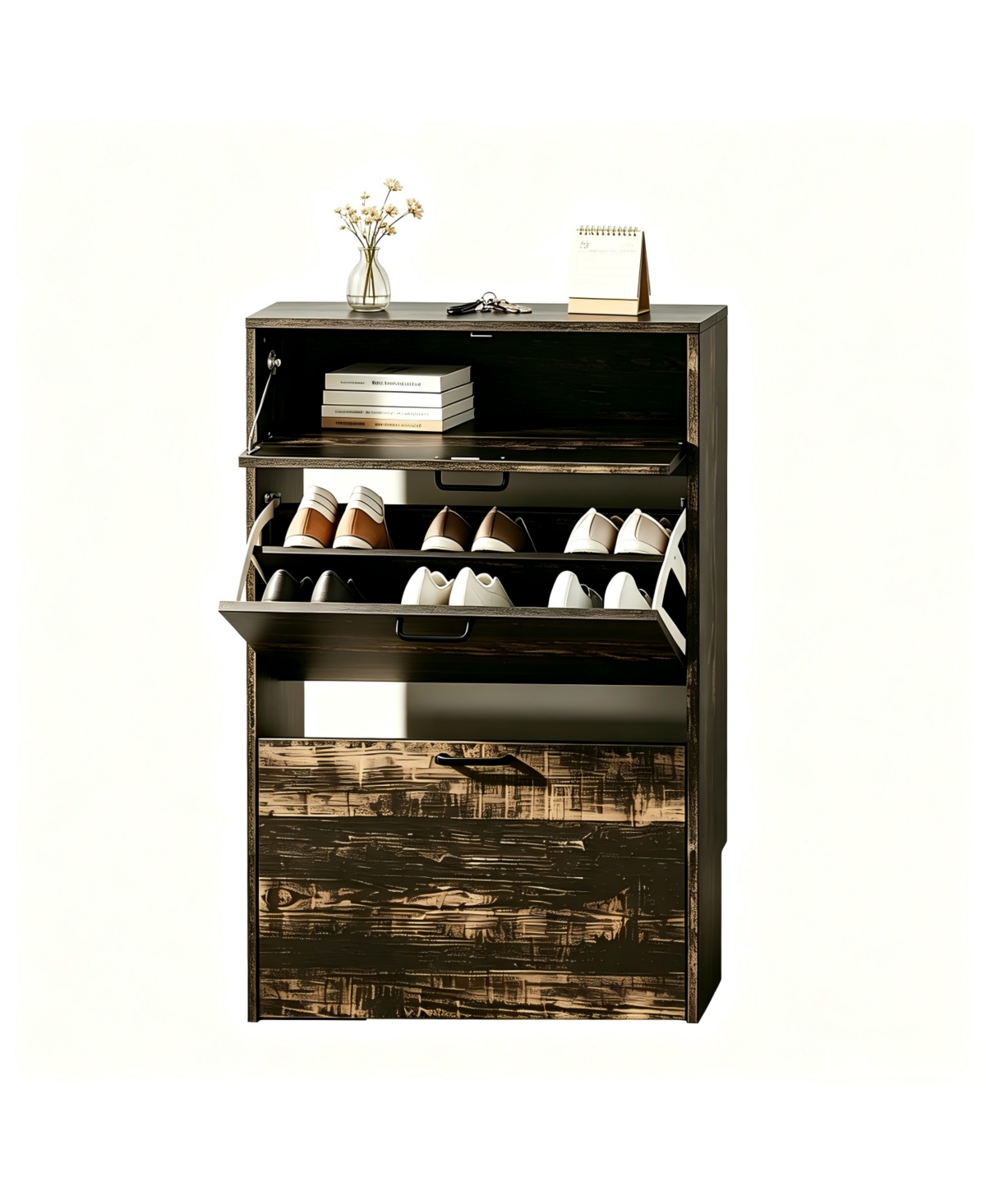 Slickblue Oak Mdf Shoe Cabinet with 2 Doors and 1 Storage Drawer