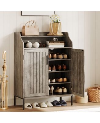 Shoe Storage Cabinet for Entryway,5-Tier Shoes Cabinet with Doors and3 Adjustable Shelves, 41" H Wood Shoe Rack for Closet