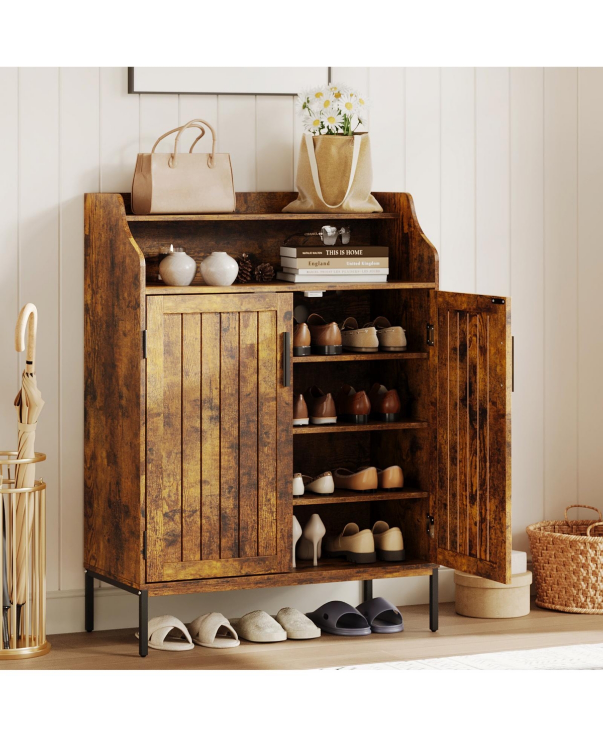 gaomon Shoe Storage Cabinet for Entryway,5-Tier Shoes with Doors and3 Adjustable Shelves, 41" H Wood Rack Closet