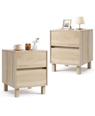2 Pieces Wooden Nightstand Modern End Table with 2 Storage Drawer Santi-Toppling Device