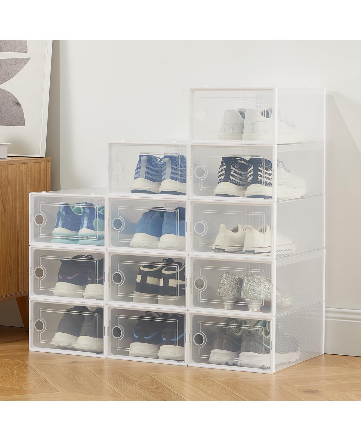 gaomon x-Large Clear Plastic Storage Boxes - 12 Pack Stackable Shoe Organizers with Durable Lids for Sneakers, Toys, Closet and Under Bed Storage