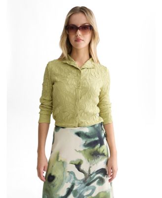 Women's Lightweight Embossed Pleat Mock Neck Cardigan