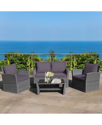 Patio Rattan Furniture Set Sofa Table Storage Shelf