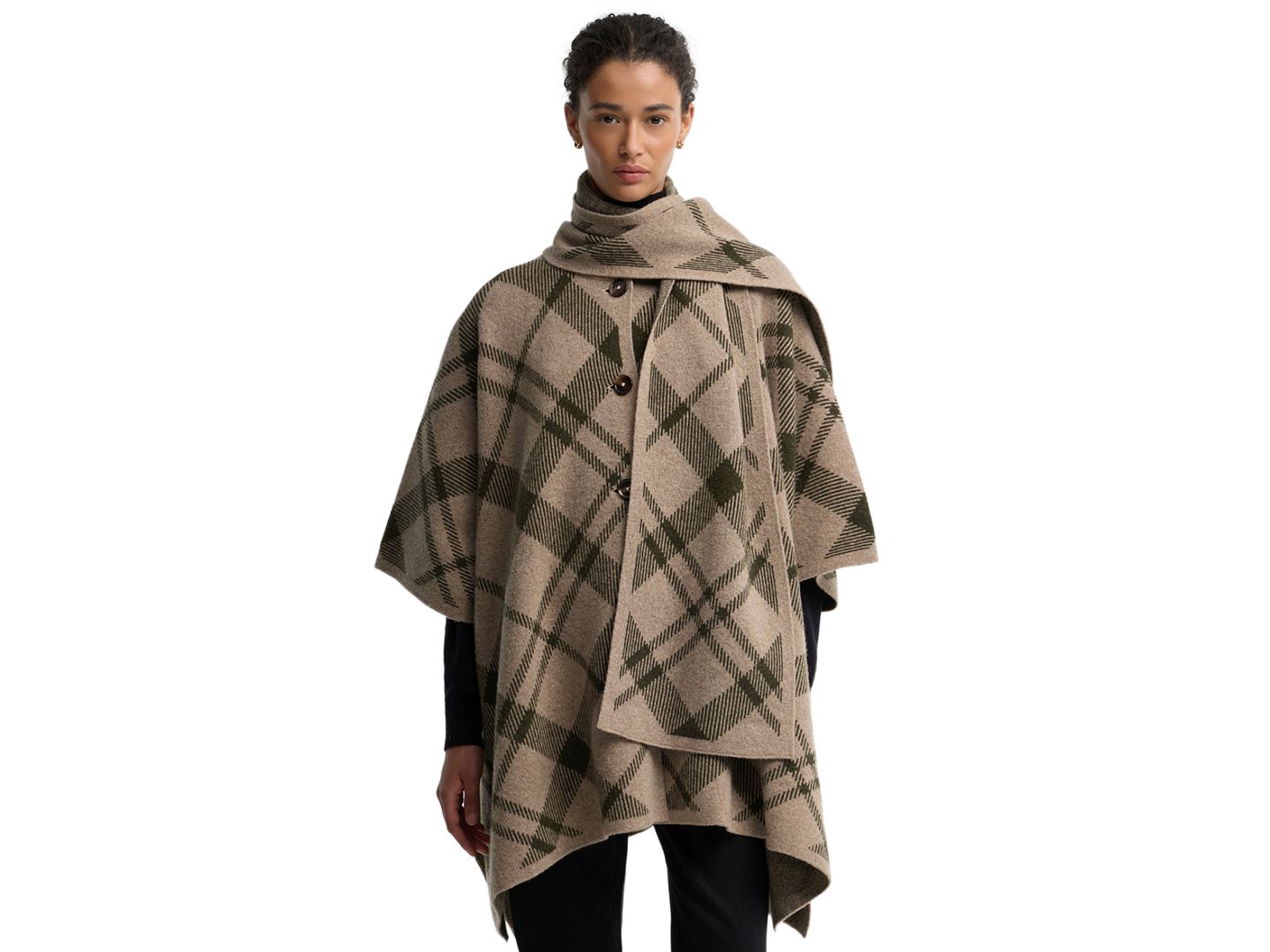 Женское пальто Barbour Vienna Tartan Knitted V-Neck Wool-Blend Cape, цвет: Тёплый разноцветный — фото 2