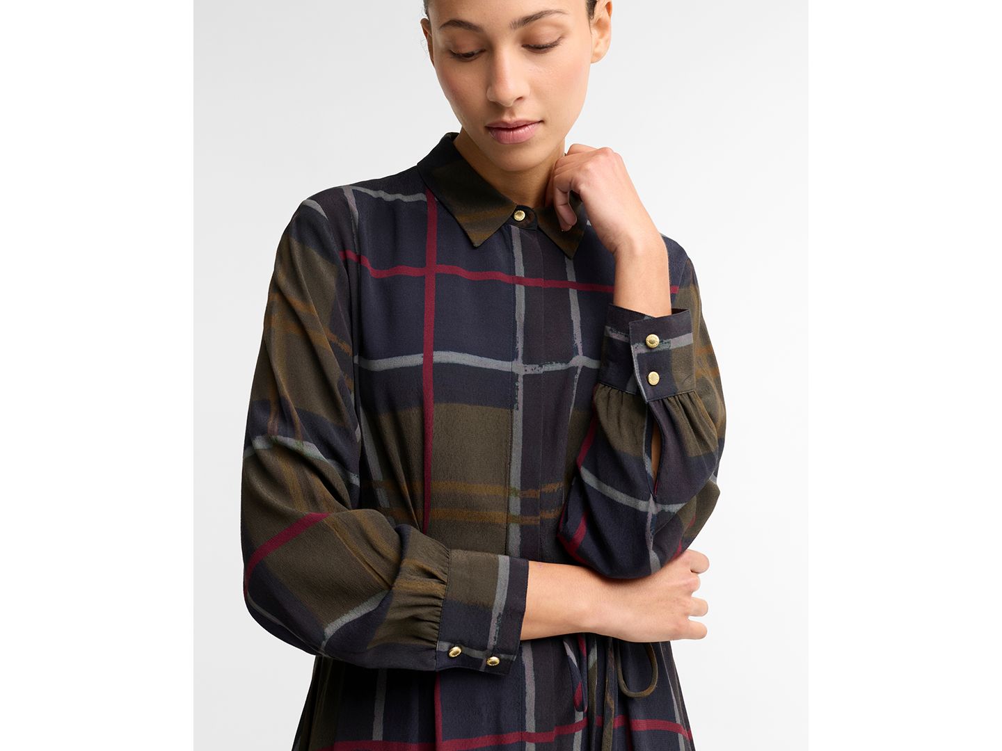 Женское платье Barbour Ivybridge Long-Sleeve Plaid V-Neck Shirt Dress, цвет: Теневой — фото 3