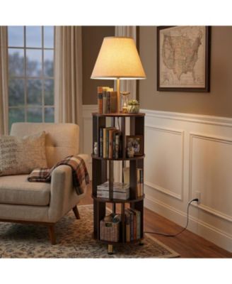 Floor Lamp with 3-Tier Open Bookshelf, 62.2" Tall Standing Lamp with Wood Storage Shelf