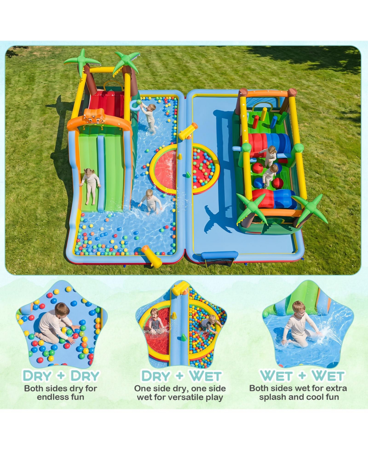 Gymax Inflatable Water Slide Park with Double Slides Splash Pools Jumping Area Blower