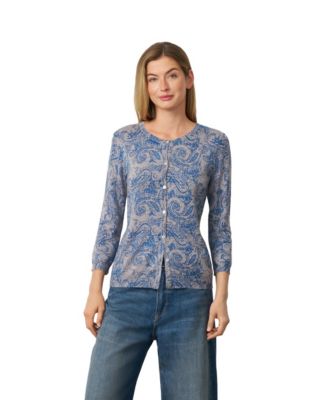 Women's Floral Animal Print 3/4-Sleeve Crewneck Cardigan